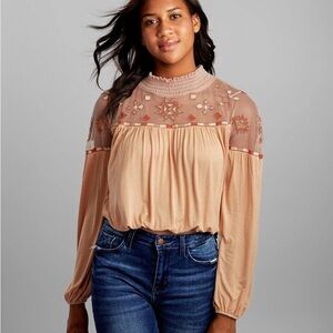 Gimmick BKE mesh bodysuit embroidered patchwork granny square western festival